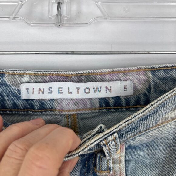 Tinseltown Denim Butterfly Jeans Light Wash High Rise Flare Leg Raw Hem JRS Sz 5 - Picture 8 of 9